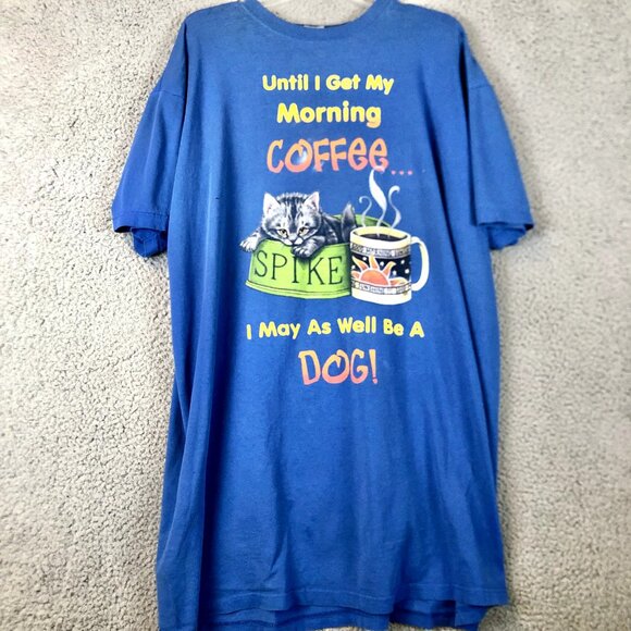 Vintage Creative Apparel Concept T Shirt Size XL Cat with Coffee Humor Sleep top - Picture 1 of 6